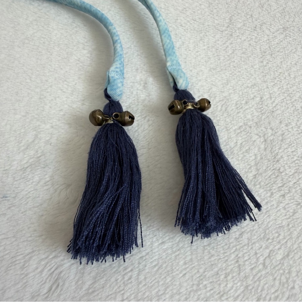EUC Aerie Tassel Tied Marble Light Blue One Piece Plung Halter Swimsuit Boho - Picture 5 of 8